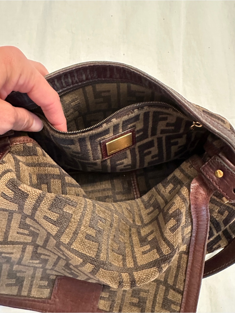 Fendi Brown Zucca FF Canvas Shoulder Bag with Gold Hardware - Picture 10 of 12
